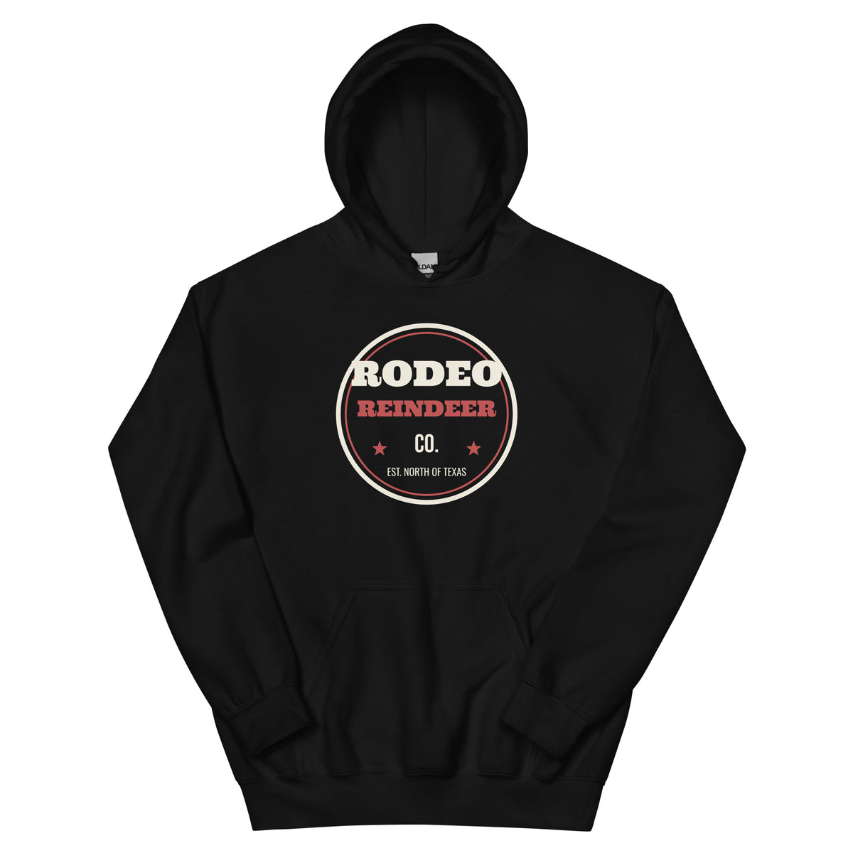 Rodeo Reindeer Co. Western Christmas Hoodie in Black, front view
