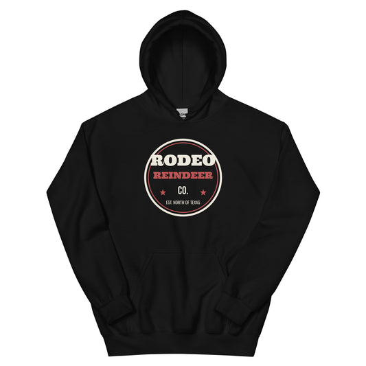 Rodeo Reindeer Co. Western Christmas Hoodie in Black, front view