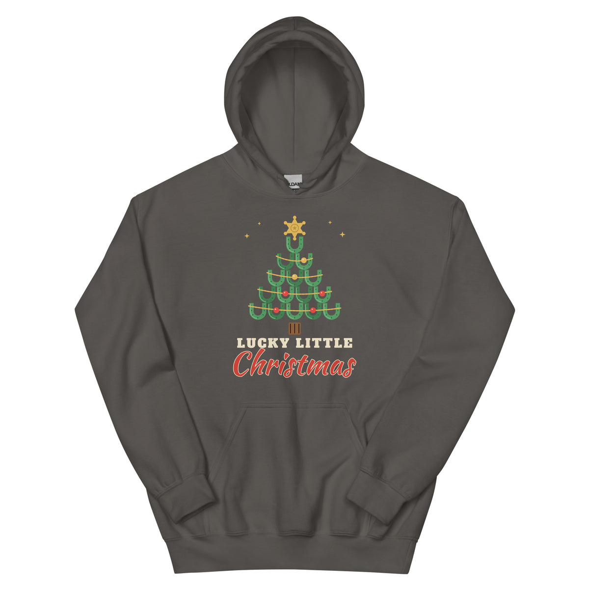 Lucky Little Christmas Western Christmas Hoodie in Charcoal, front view