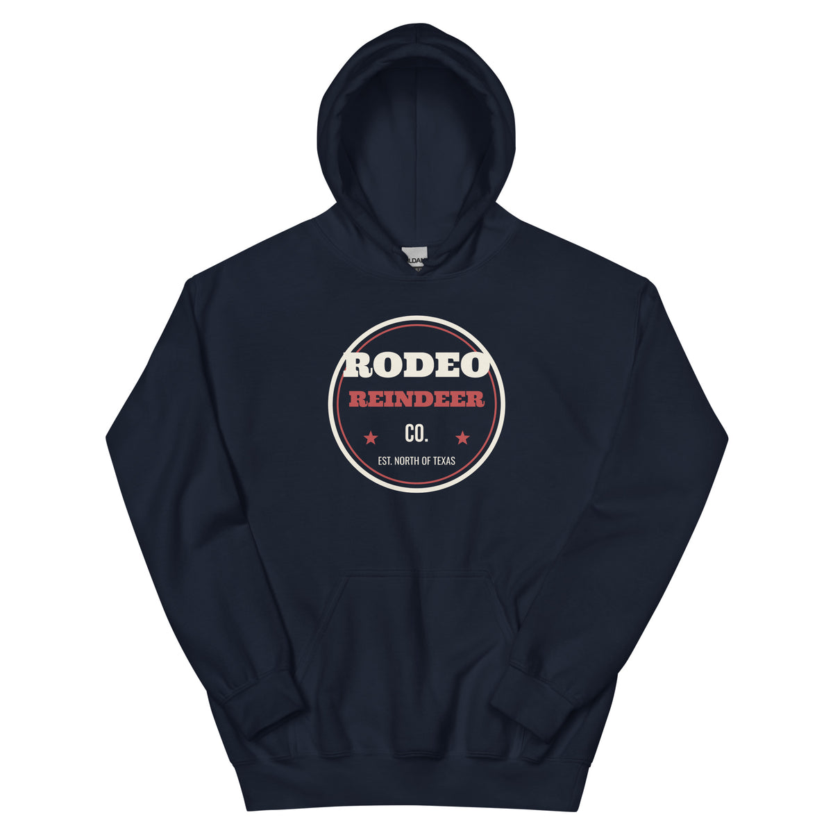 Rodeo Reindeer Co. Western Christmas Hoodie in Navy, front view