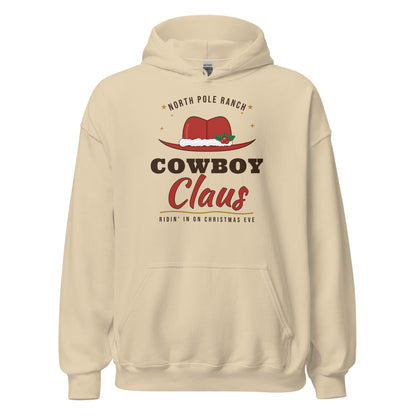 Cowboy Claus Western Christmas Hoodie in Sand, front view