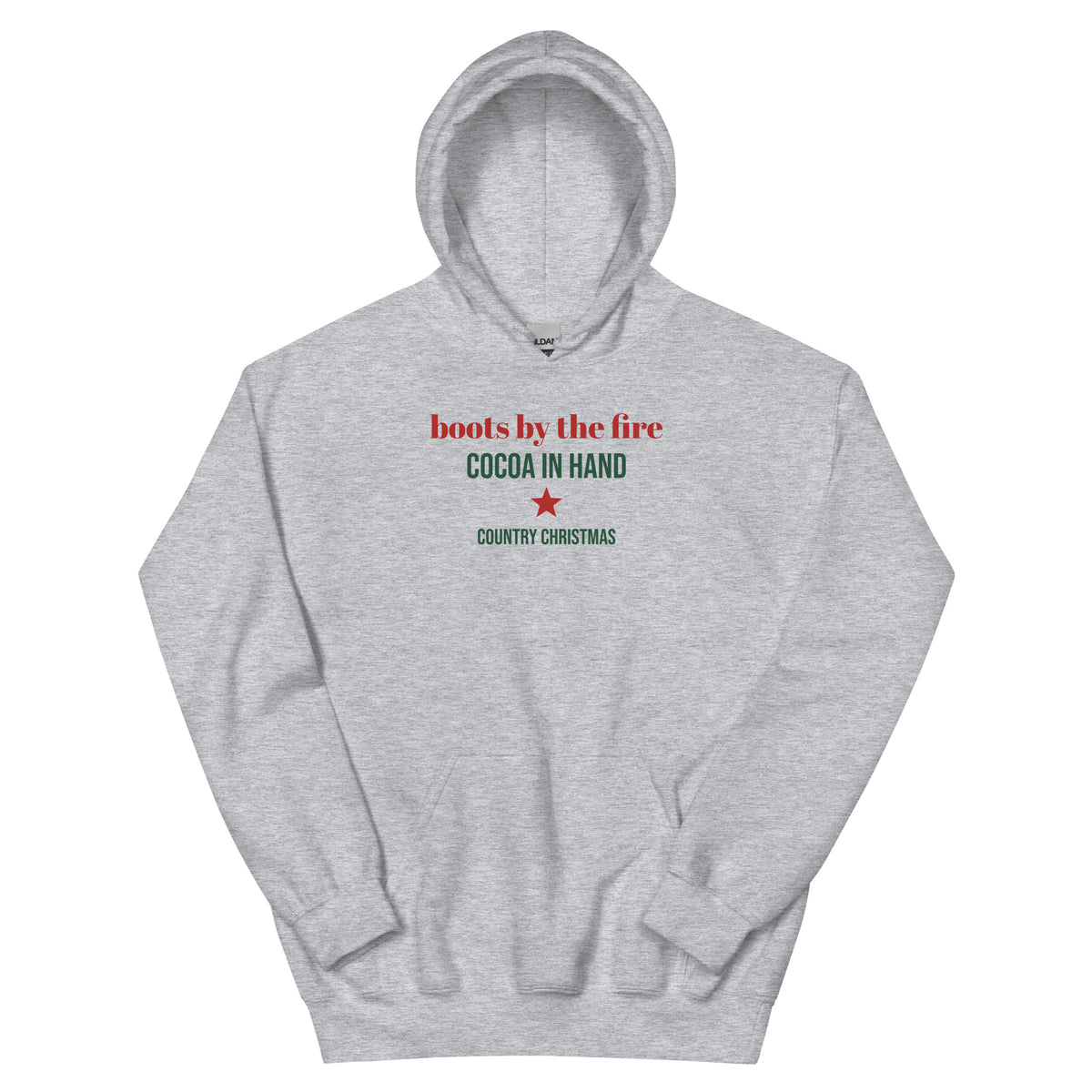 Boots By The Fire Western Christmas Hoodie in Sport Grey, front view