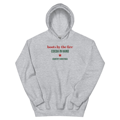 Boots By The Fire Western Christmas Hoodie in Sport Grey, front view