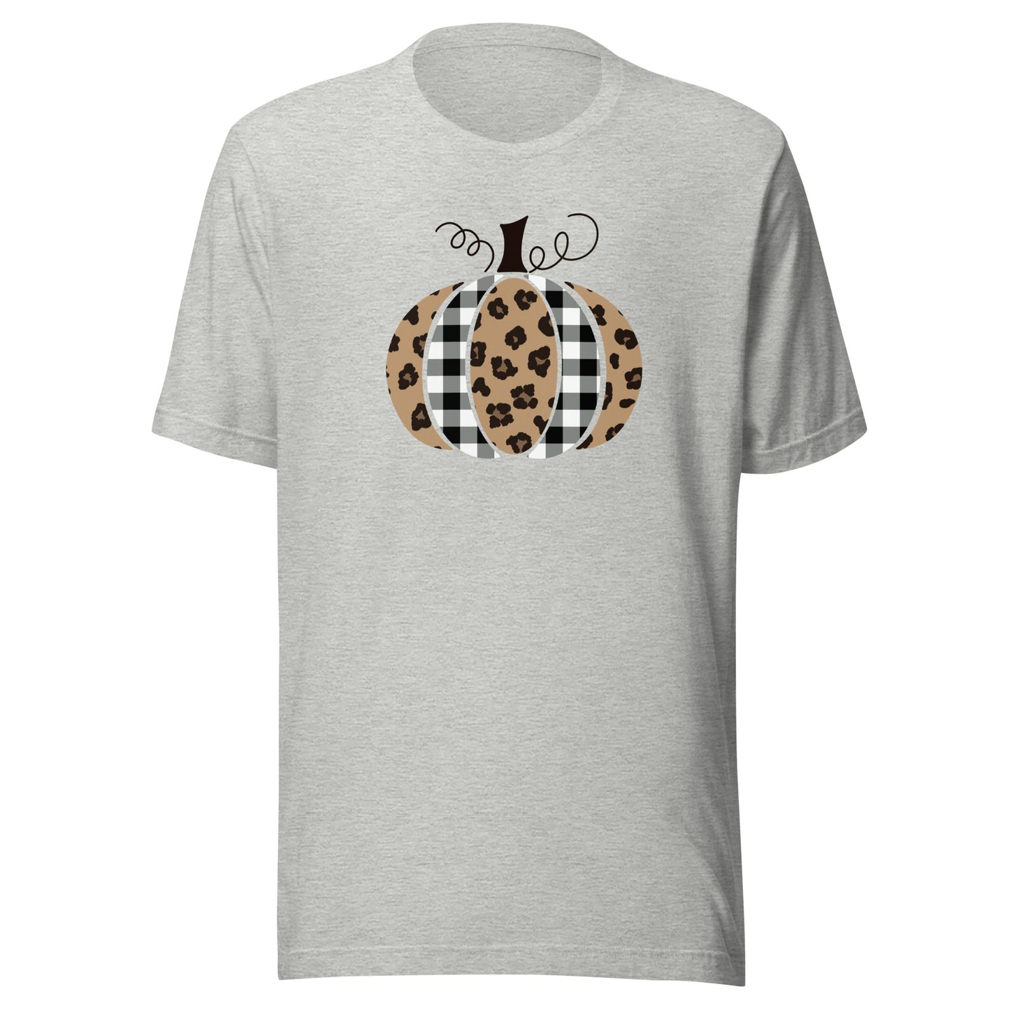 Plaid And Cheetah Print Pumpkin Short Sleeve Tee