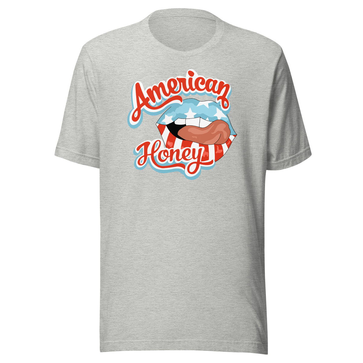American Honey Patriotic Short Sleeve Tee in Athletic Heather, front view