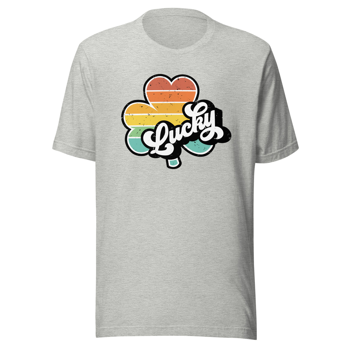 Lucky Clover Rainbow Short Sleeve Tee in Athletic Heather, front view