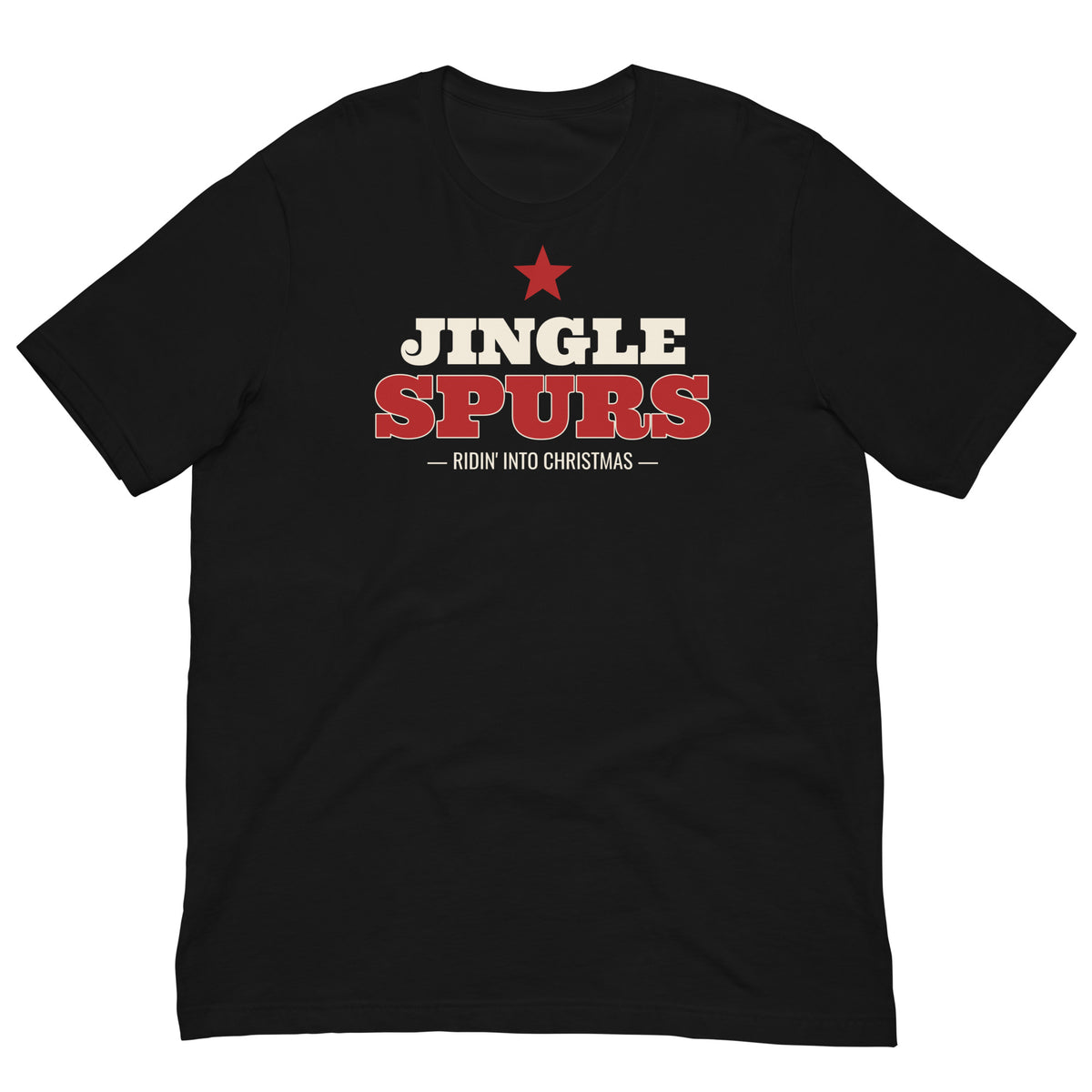 Jingle Spurs Western Christmas Tee in Black, front view