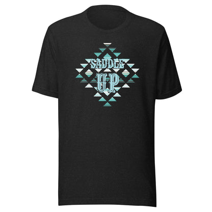 Saddle Up Aztec Tee in Black Heather, front view