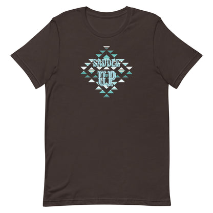 Saddle Up Aztec Tee in Brown, Bella+Canvas 3001, front view