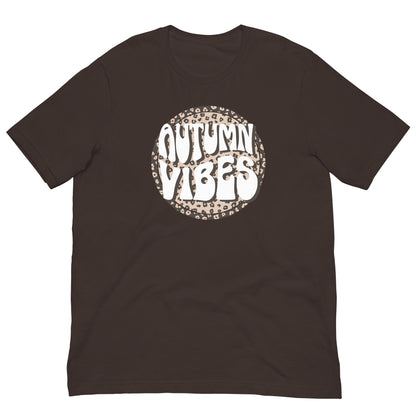 Autumn Vibes Leopard Circle Tee in Brown, Bella+Canvas 3001, front view
