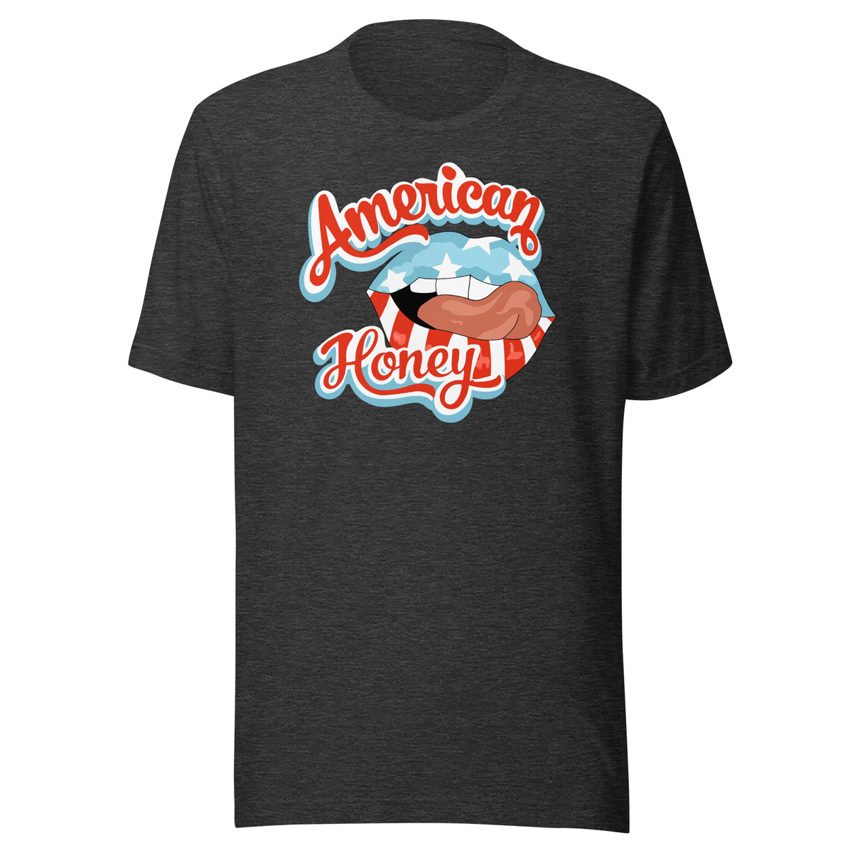 American Honey Patriotic Short Sleeve Tee in Dark Grey Heather, front view
