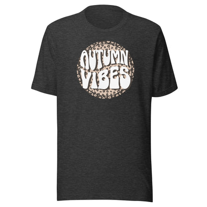 Autumn Vibes Leopard Circle Tee in Dark Grey Heather, front view