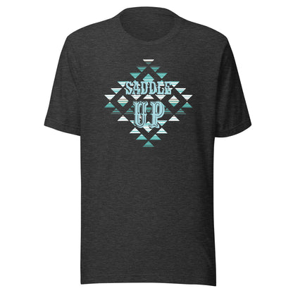 Saddle Up Aztec Tee in Dark Grey Heather, front view