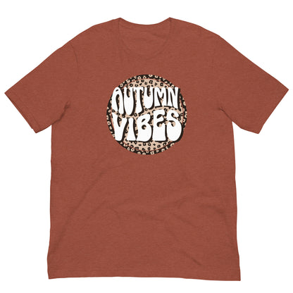 Autumn Vibes Leopard Circle Tee in Heather Clay, Bella+Canvas 3001, front view