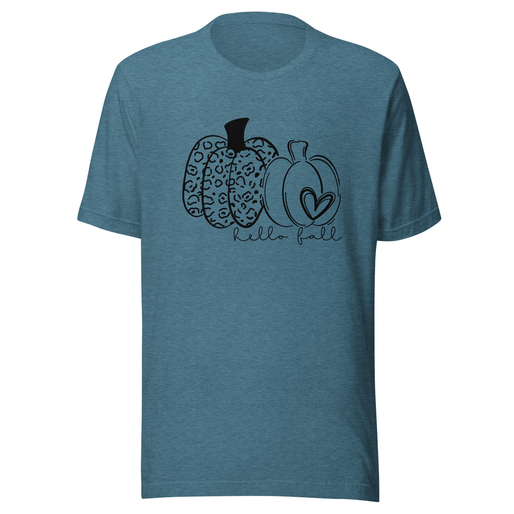Hello Fall Two Pumpkins w Heart Short Sleeve Tshirt