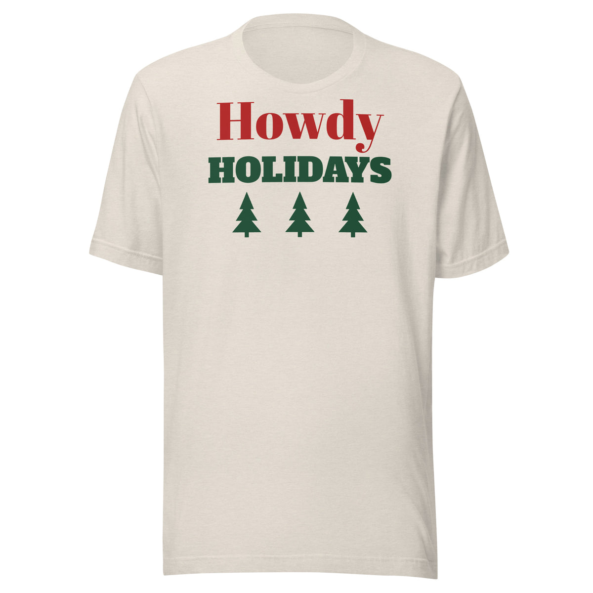 Howdy Holidays Western Christmas Tee in Heather Dust, front view