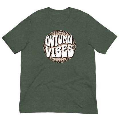 Autumn Vibes Leopard Circle Tee in Heather Forest, Bella+Canvas 3001, front view