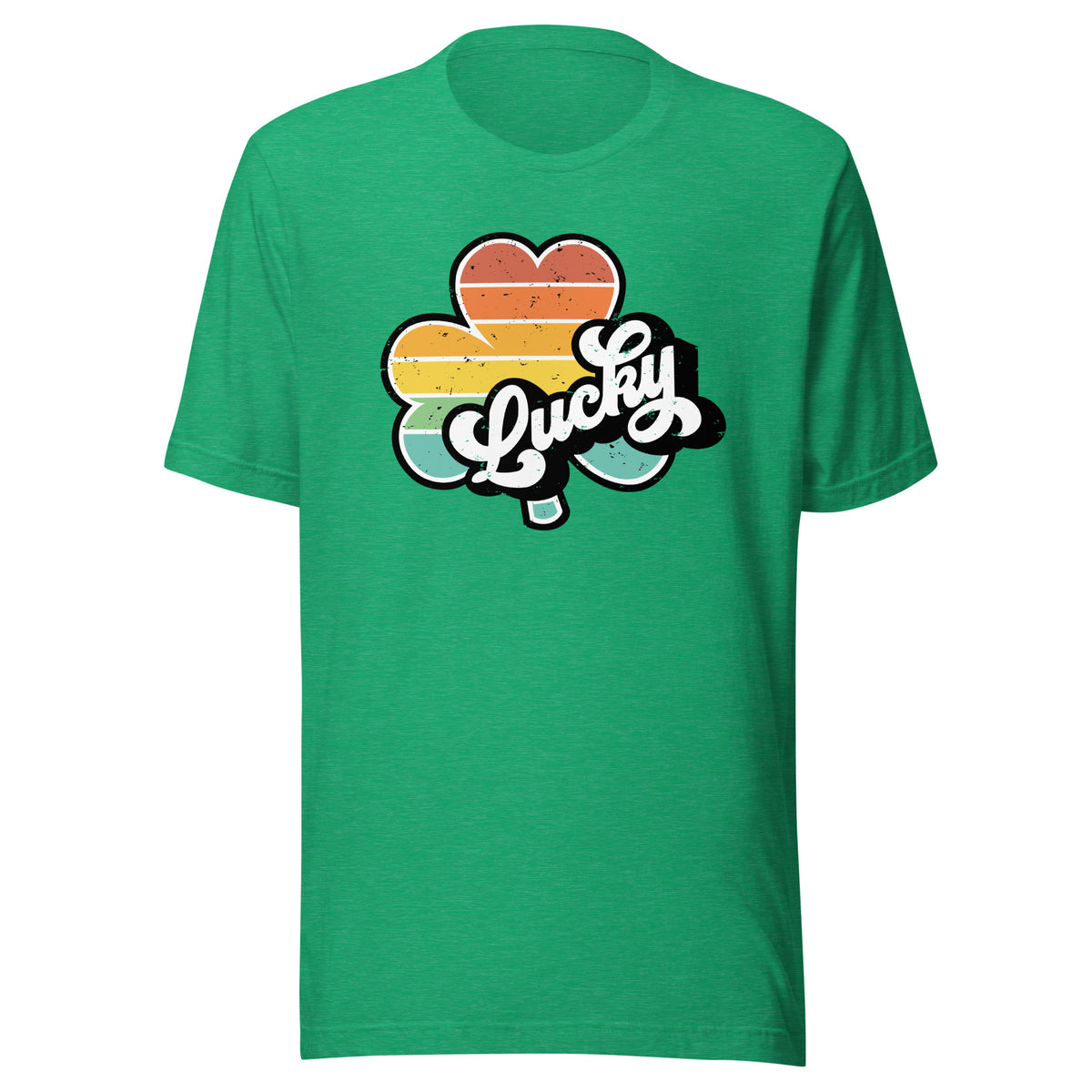 Lucky Clover Rainbow Short Sleeve Tee in Heather Kelly, front view