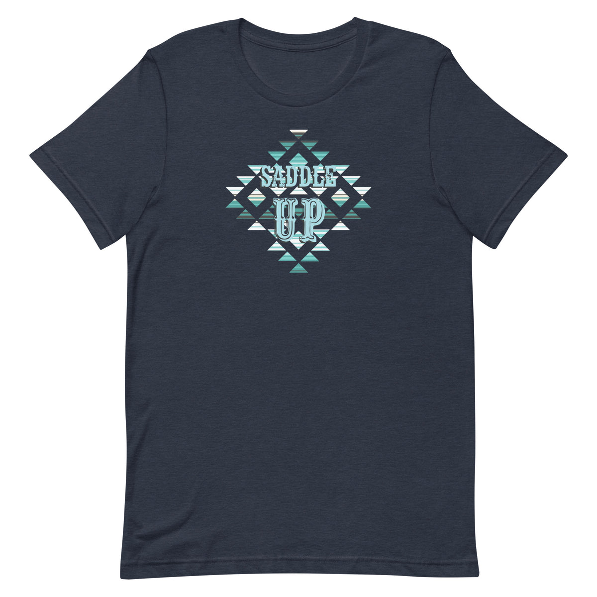 Saddle Up Aztec Tee in Heather Navy, Bella+Canvas 3001, front view