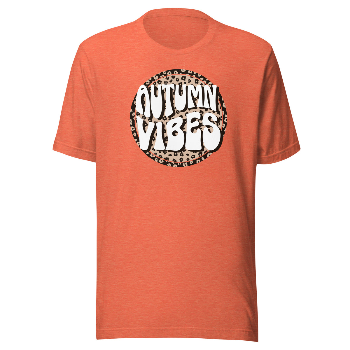 Autumn Vibes Leopard Circle Tee in Heather Orange, front view