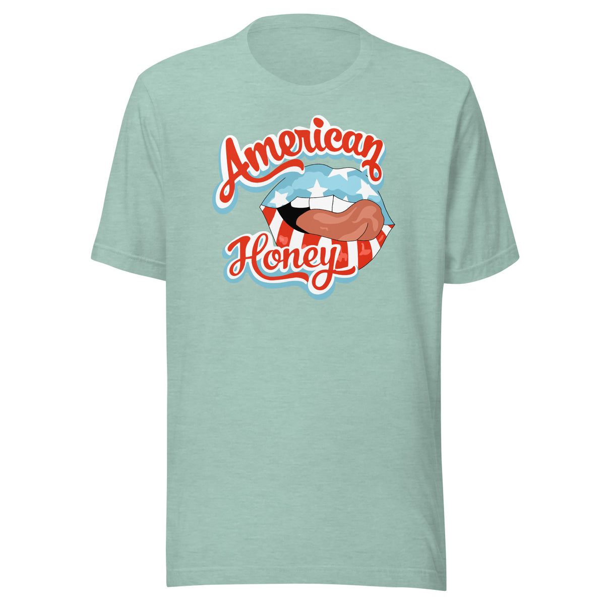 American Honey Patriotic Short Sleeve Tee in Heather Prism Dusty Blue, front view