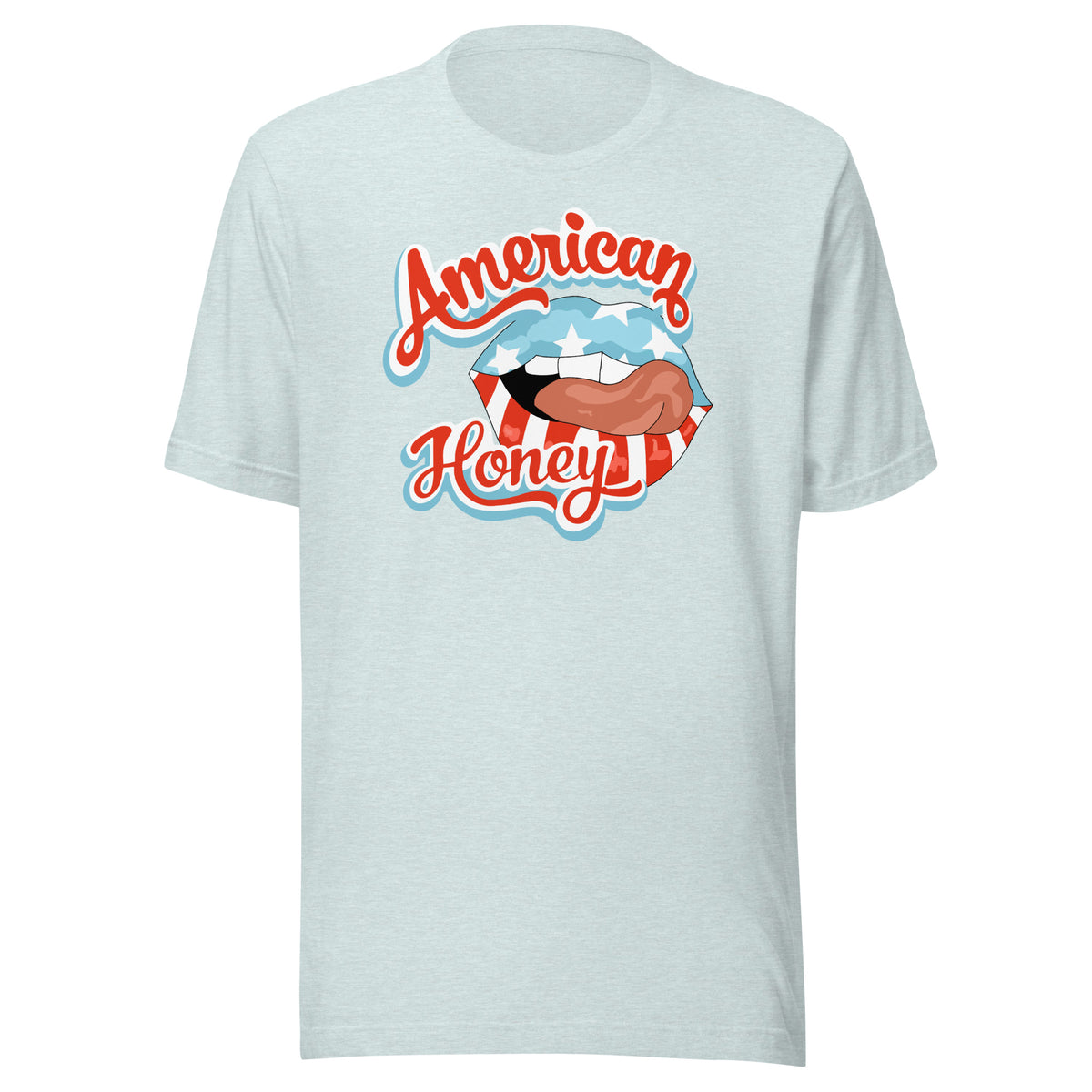American Honey Patriotic Short Sleeve Tee in Heather Prism Ice Blue, front view