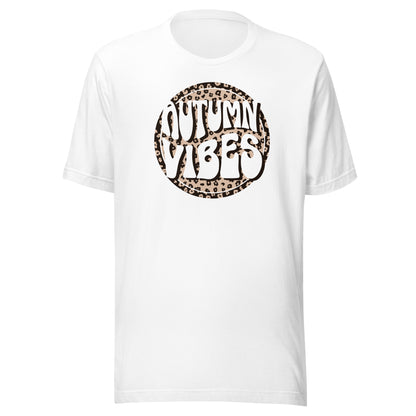Autumn Vibes Leopard Circle Tee in White, front view