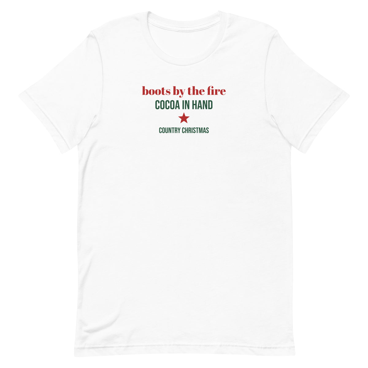 Boots By The Fire Country Christmas Tee in White, front view