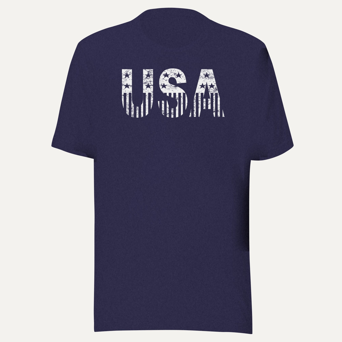 USA Stars & Stripes Distressed Short Sleeve Tee in Heather Midnight Navy, front view