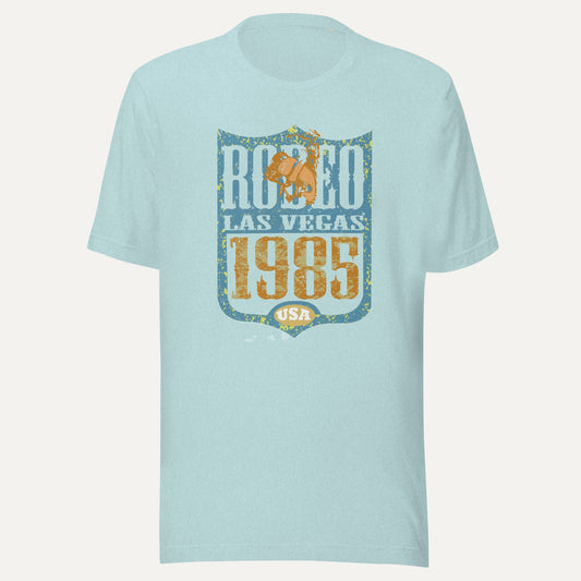 Vintage Rodeo Las Vegas 1985 Short Sleeve Tee in Heather Prism Ice Blue, front view