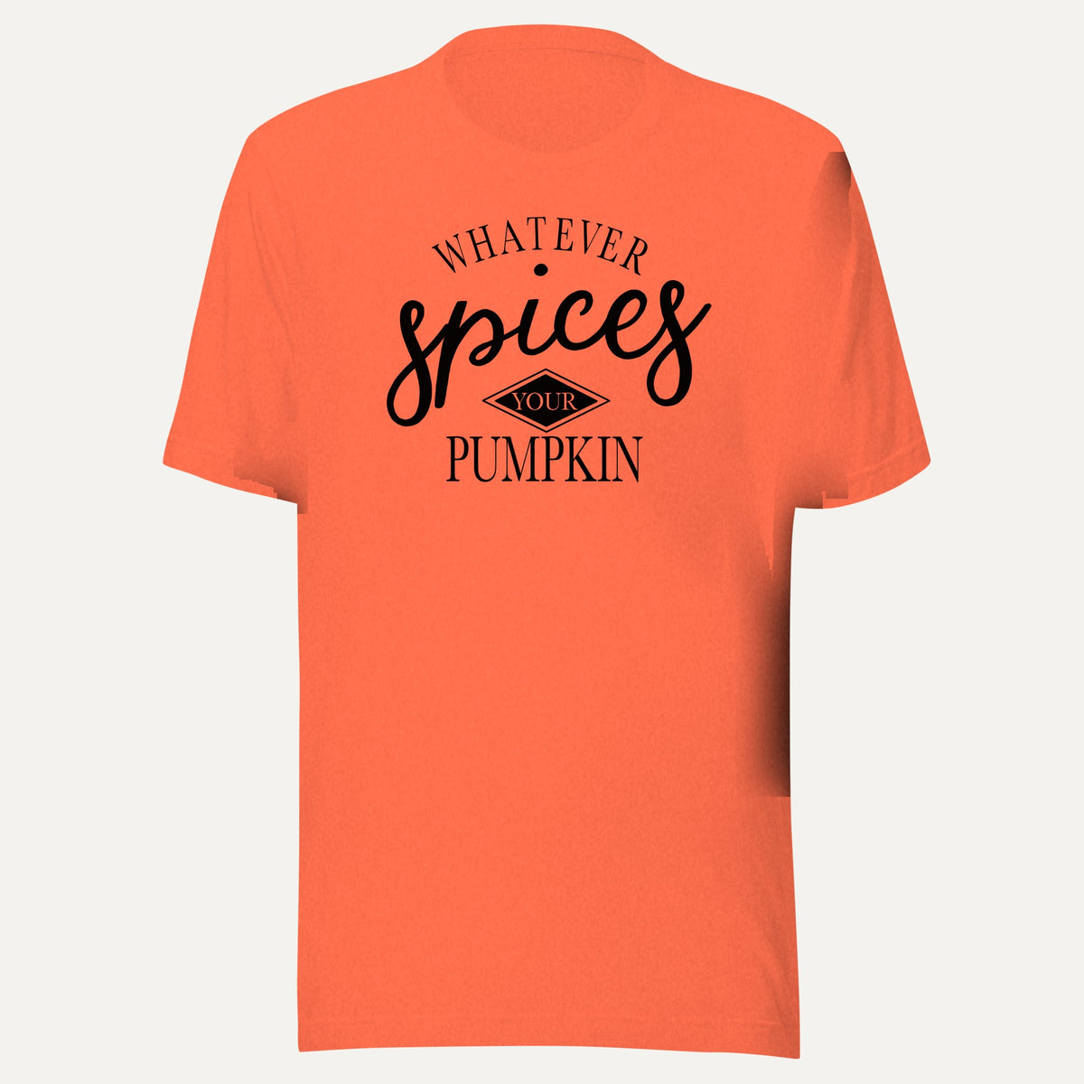 Whatever Spices Your Pumpkin Short Sleeve Tee in Heather Orange, front view