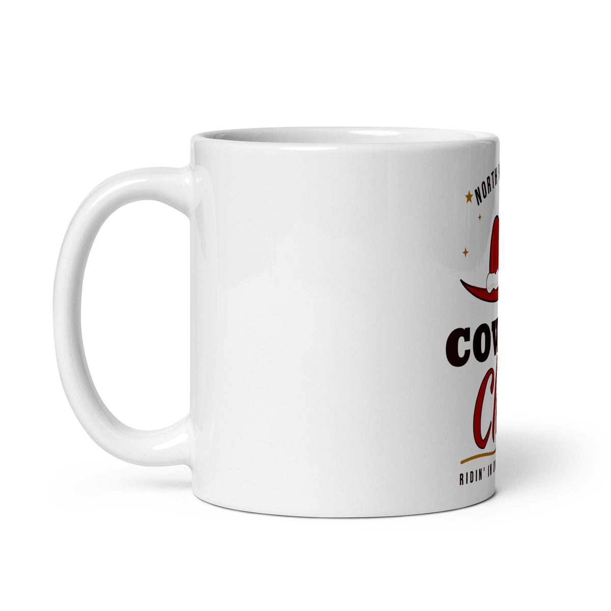 Cowboy Claus Western Christmas Mug, handle on left