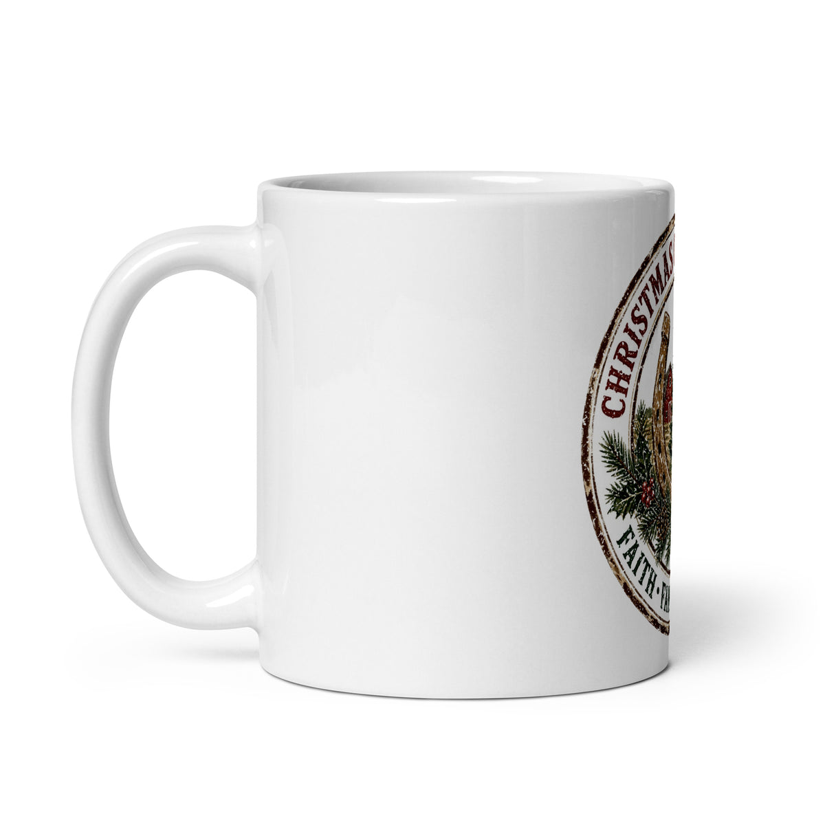 Christmas on the Ranch Faith Family Country Christmas mug, handle on left, 11 oz