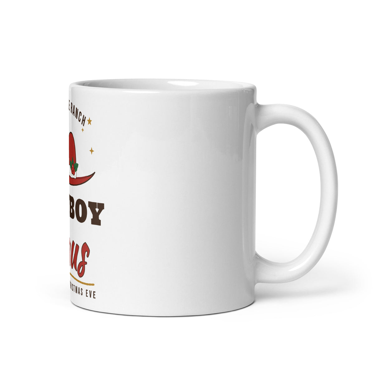 Cowboy Claus Western Christmas Mug, handle on right