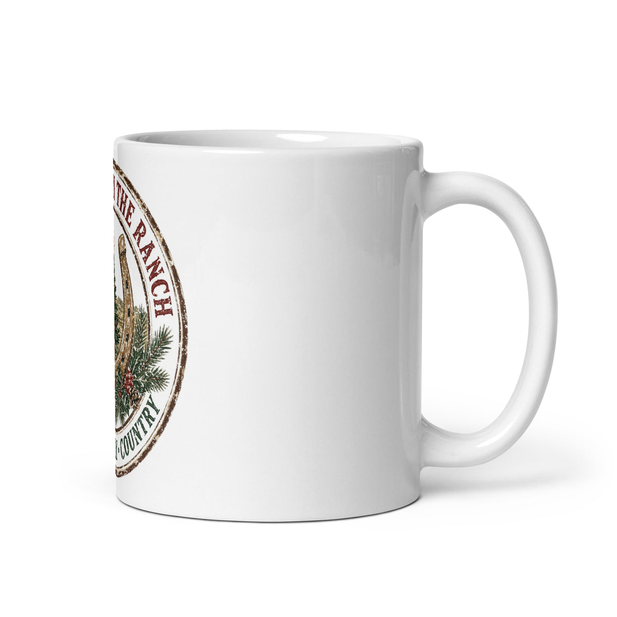 Christmas on the Ranch Faith Family Country Christmas mug, handle on right, 11 oz