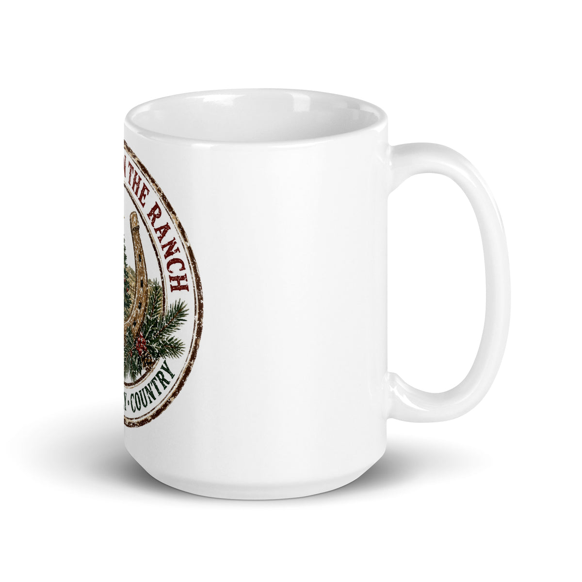 Christmas on the Ranch Faith Family Country Christmas mug, handle on right, 15 oz