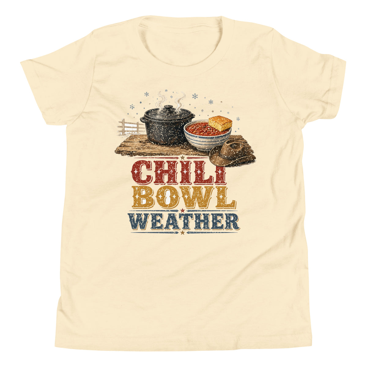 Chili Bowl Weather youth tee in Natural, front