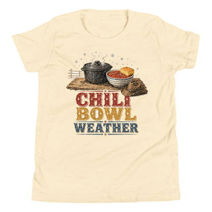 Chili Bowl Weather youth tee in Natural, front