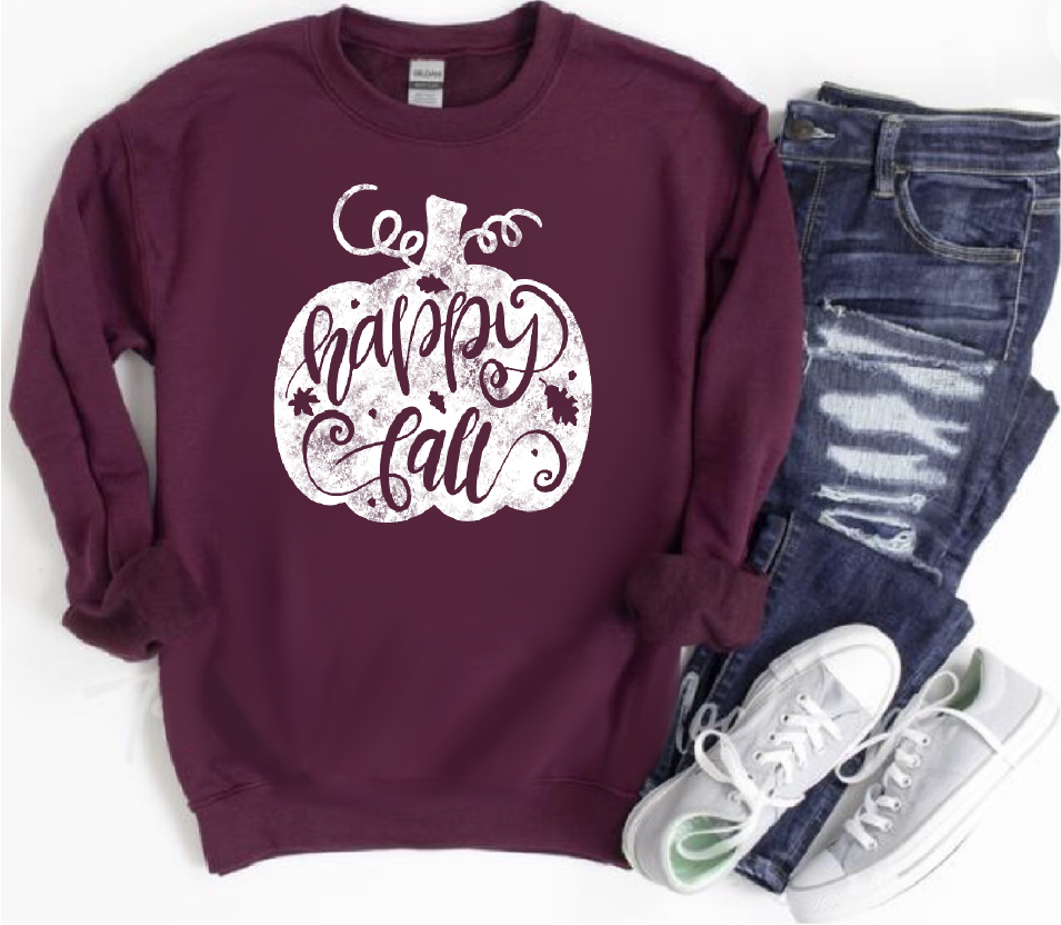 Happy Fall White Pumpkin Unisex Long Sleeve Sweatshirt