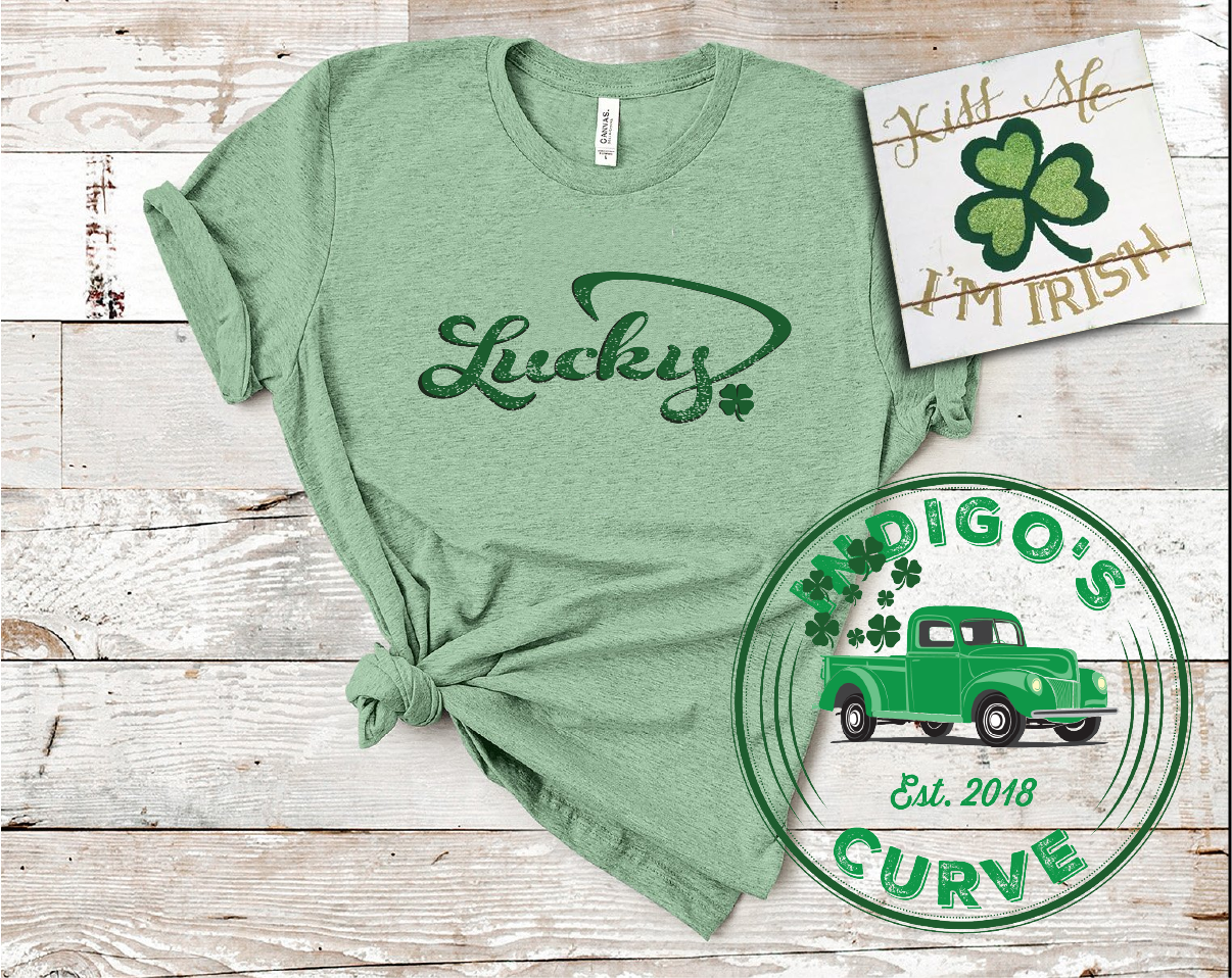 Lucky Cursive Clover Bella Canvas 3001 Tee