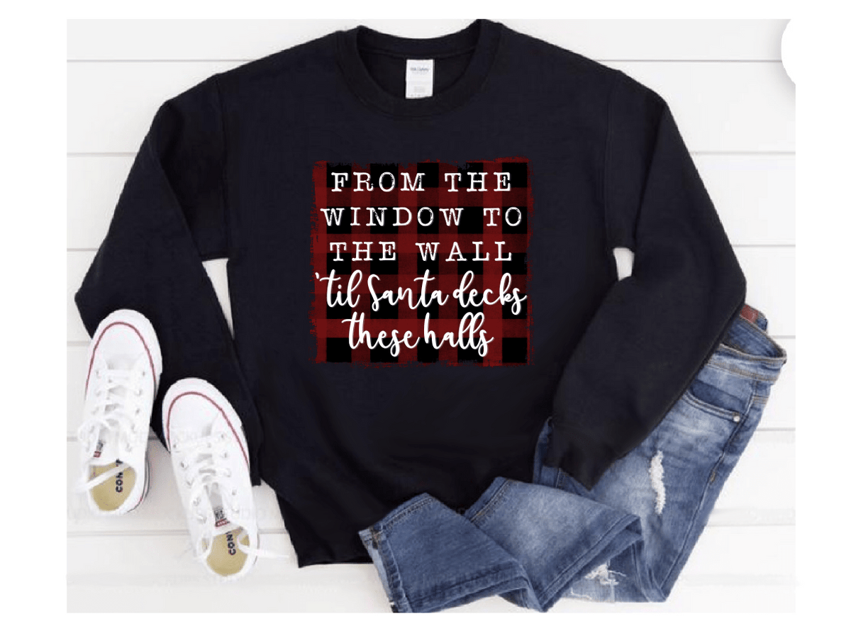 Santa Decks These Halls Unisex Long Sleeve Sweatshirt in Black