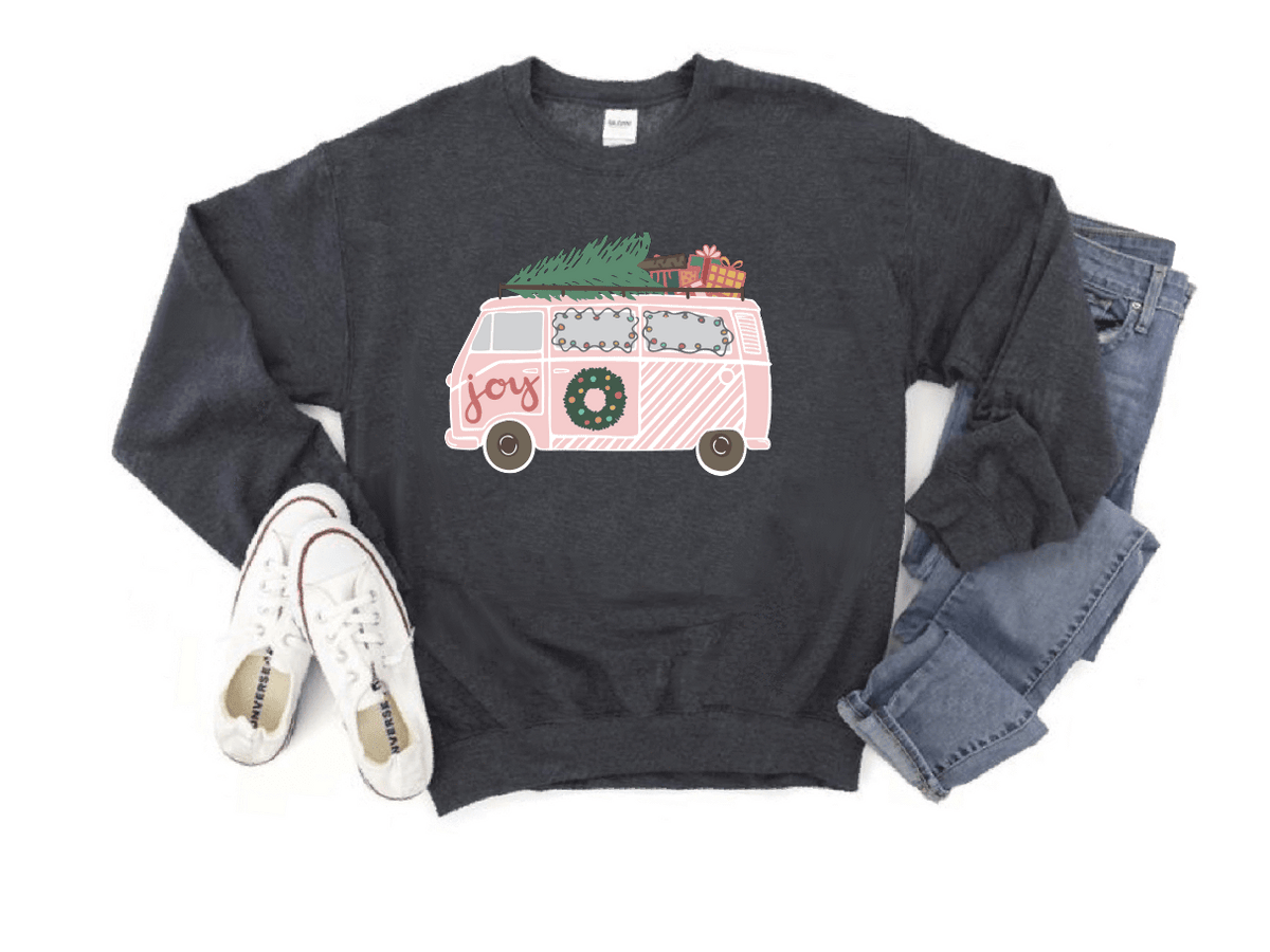 Christmas Van Joy Unisex Long Sleeve Sweatshirt in Charcoal