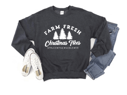 Farm Fresh Christmas Trees Unisex Long Sleeve Sweatshirt in Dark Heather