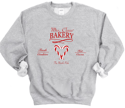 Mrs. Claus' Bakery Unisex Long Sleeve Sweatshirt in Sport Grey