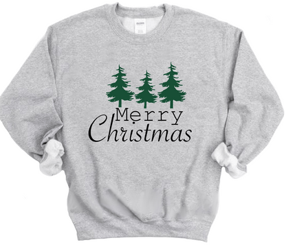 Merry Christmas 3 Trees Unisex Long Sleeve Sweatshirt in Sport Grey